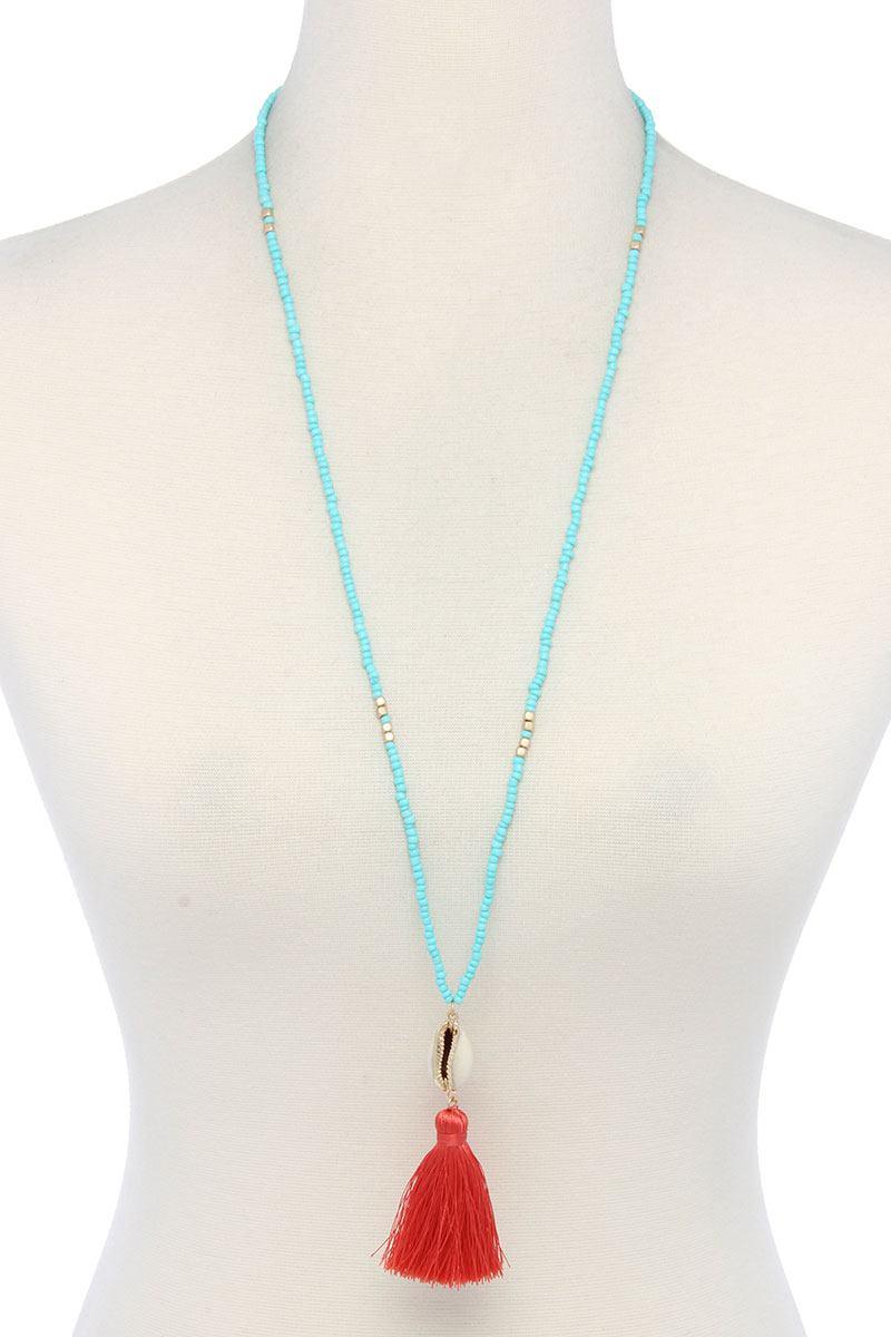 Cowrie Shell Tassel Beaded Necklace - minbolu -