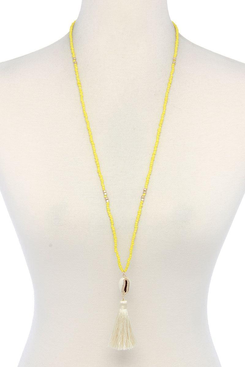 Cowrie Shell Tassel Beaded Necklace - minbolu -