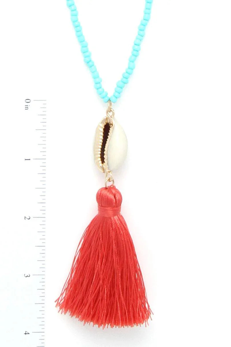 Cowrie Shell Tassel Beaded Necklace - minbolu -