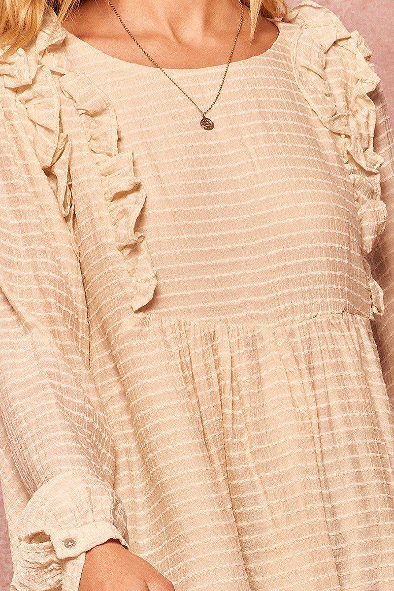 A Semi-sheer Striped Woven Top: Beige - minbolu -