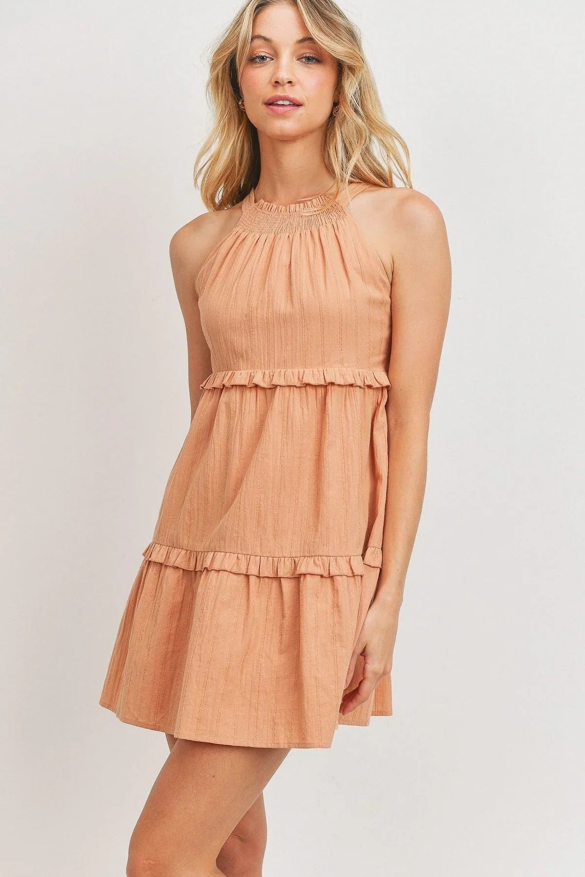 Ruffled Sleeveless Halter Neck Dress - minbolu -