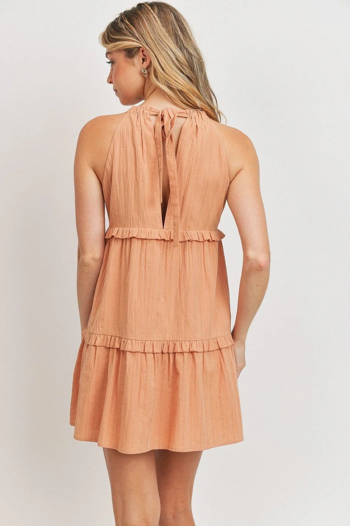 Ruffled Sleeveless Halter Neck Dress - minbolu -