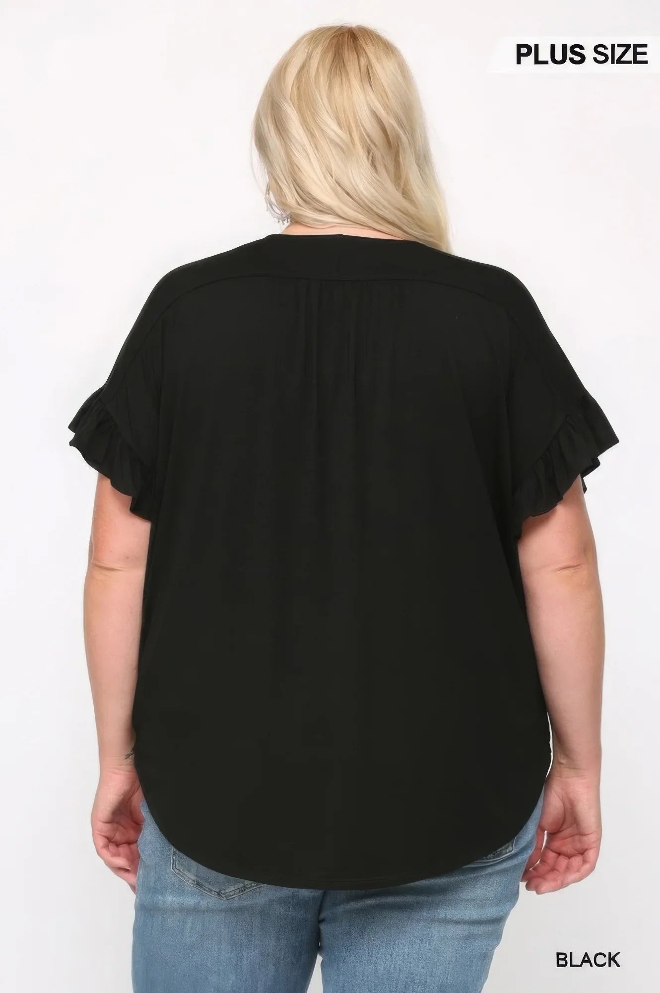 Black Surplice Top with Ruffle Sleeve - Chic & Elegant - minbolu -