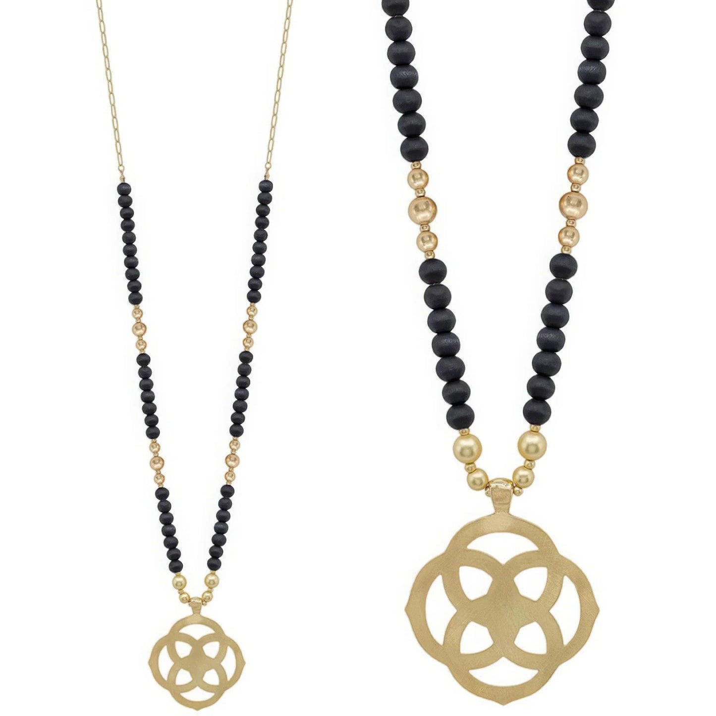 Flower Geometric Pendant Wood Bead Necklace - minbolu -