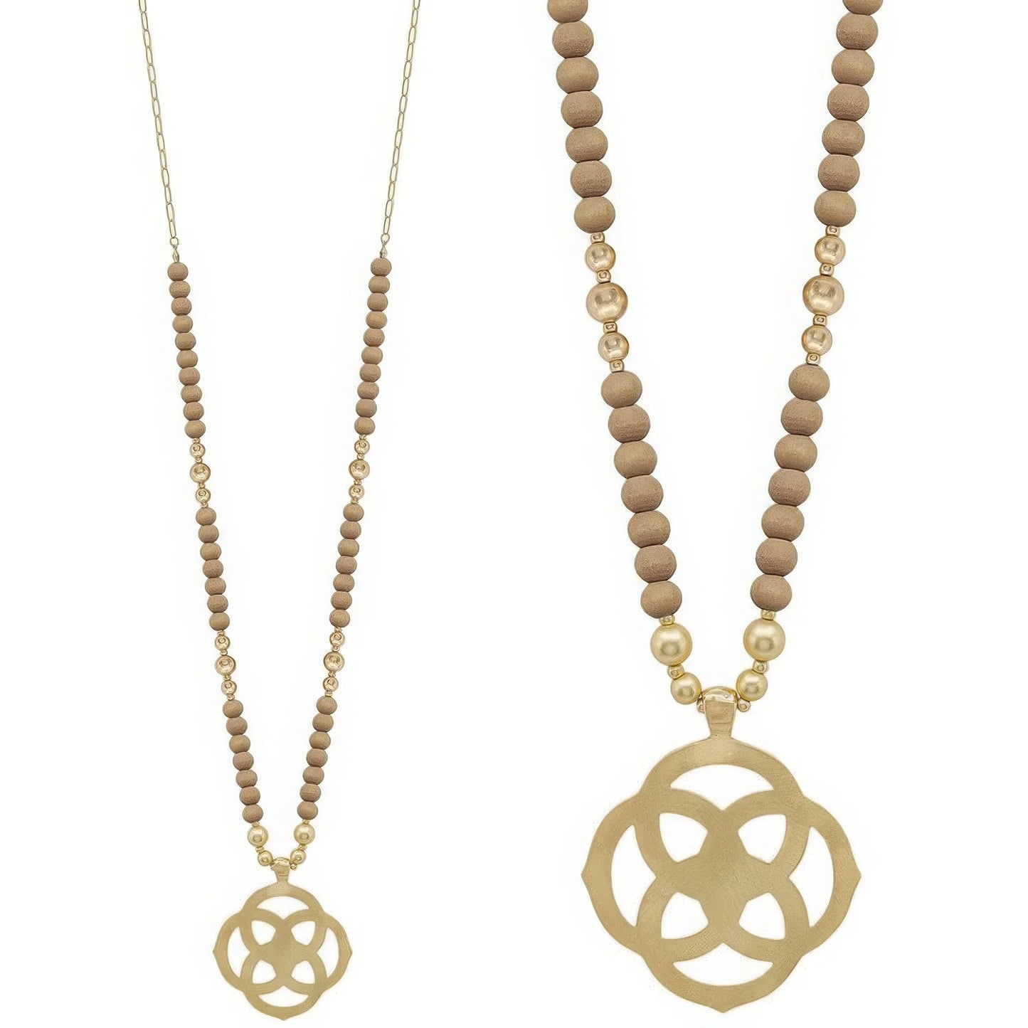 Flower Geometric Pendant Wood Bead Necklace - minbolu -