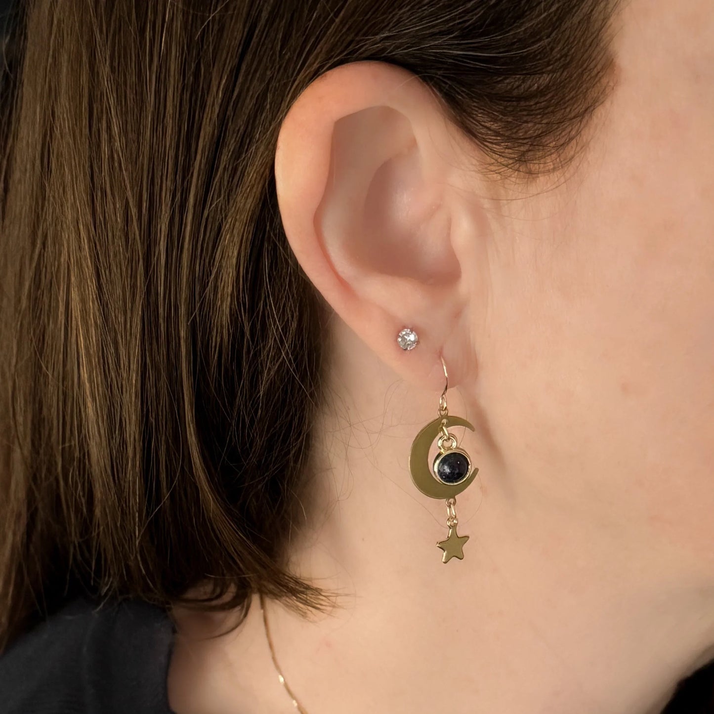 Starlit Crescent Earrings with Blue Sandstone - minbolu -