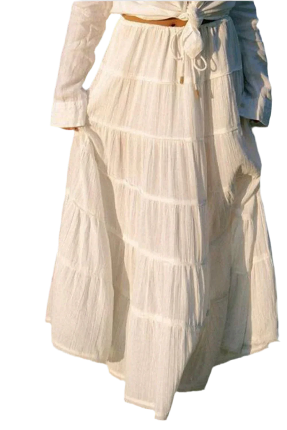 Boho Chic Tiered Maxi Skirt in White - minbolu -