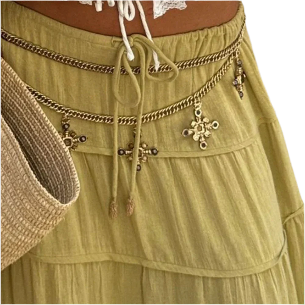 Boho Chic Tiered Maxi Skirt in Green - minbolu -