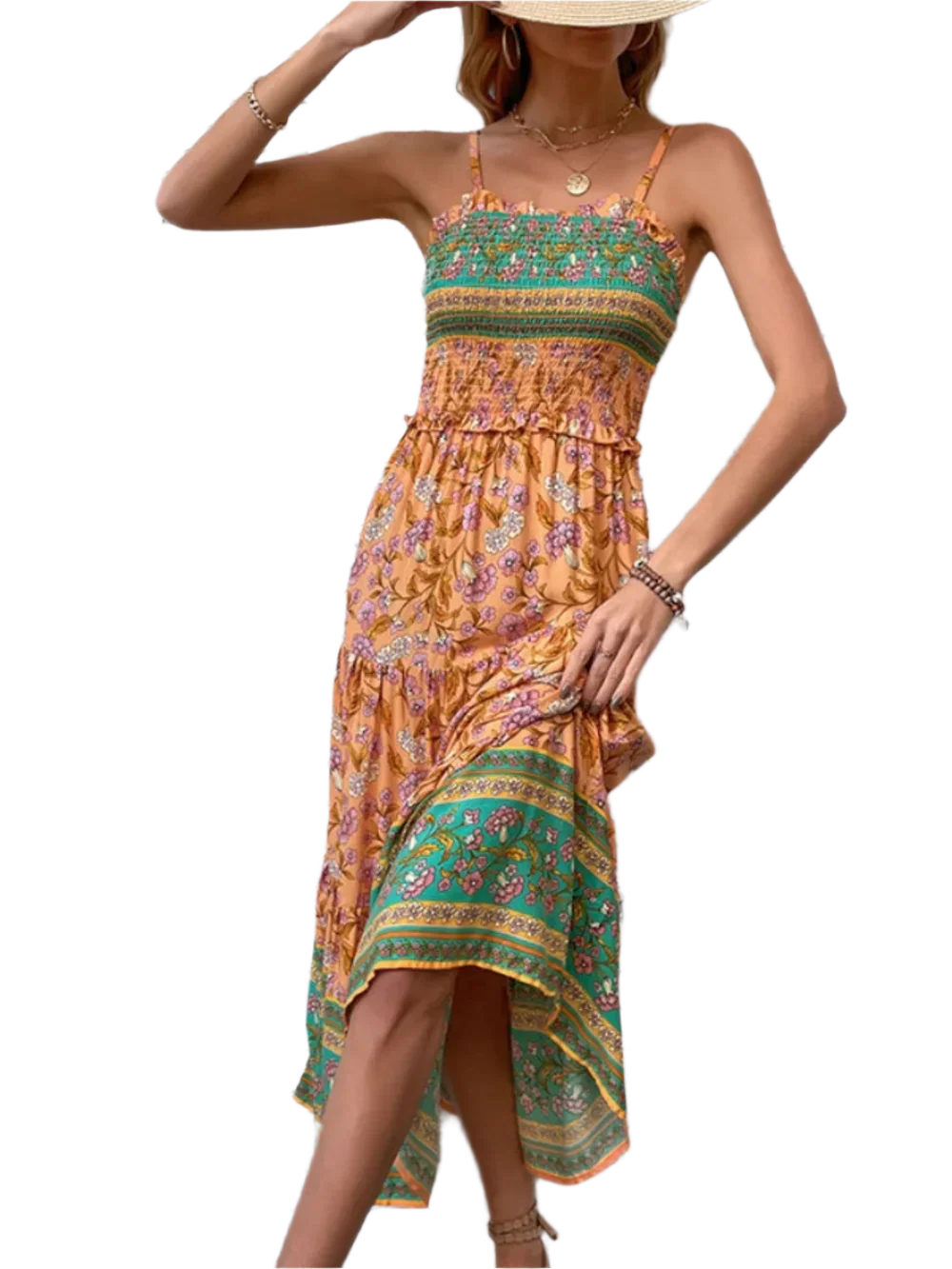 Boho Square Neck Midi Dress - minbolu -