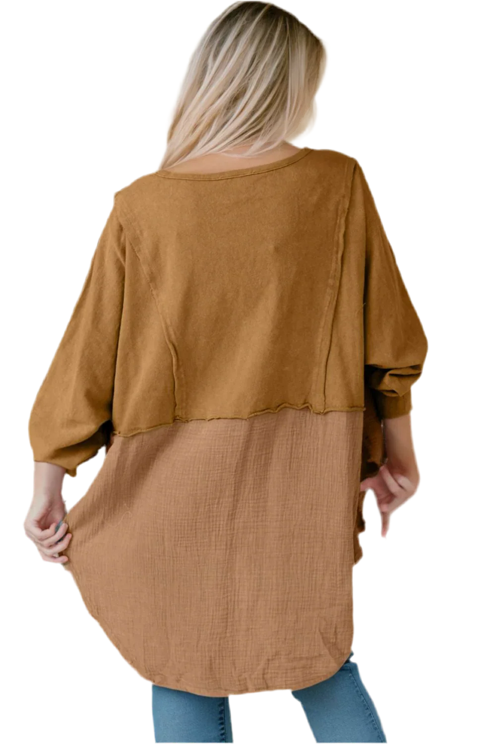 Oversized Boho Blouse with Contrast Textures - minbolu -