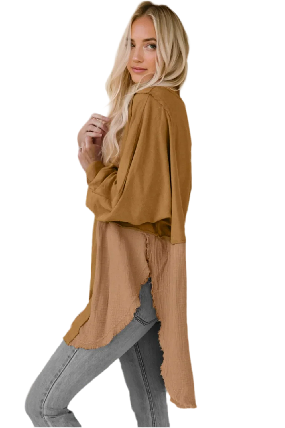 Oversized Boho Blouse with Contrast Textures - minbolu -