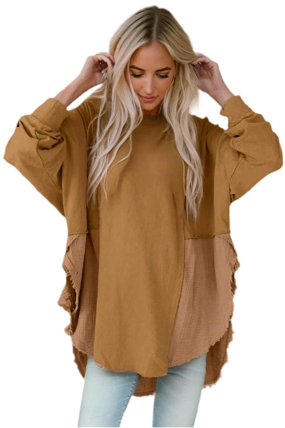 Oversized Boho Blouse with Contrast Textures - minbolu -