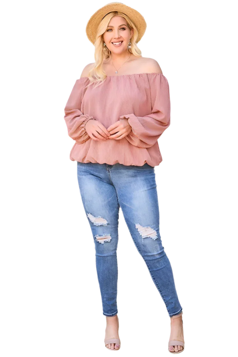 Off Shoulder Long Bubble Sleeve Plaid Top in Brick - minbolu -