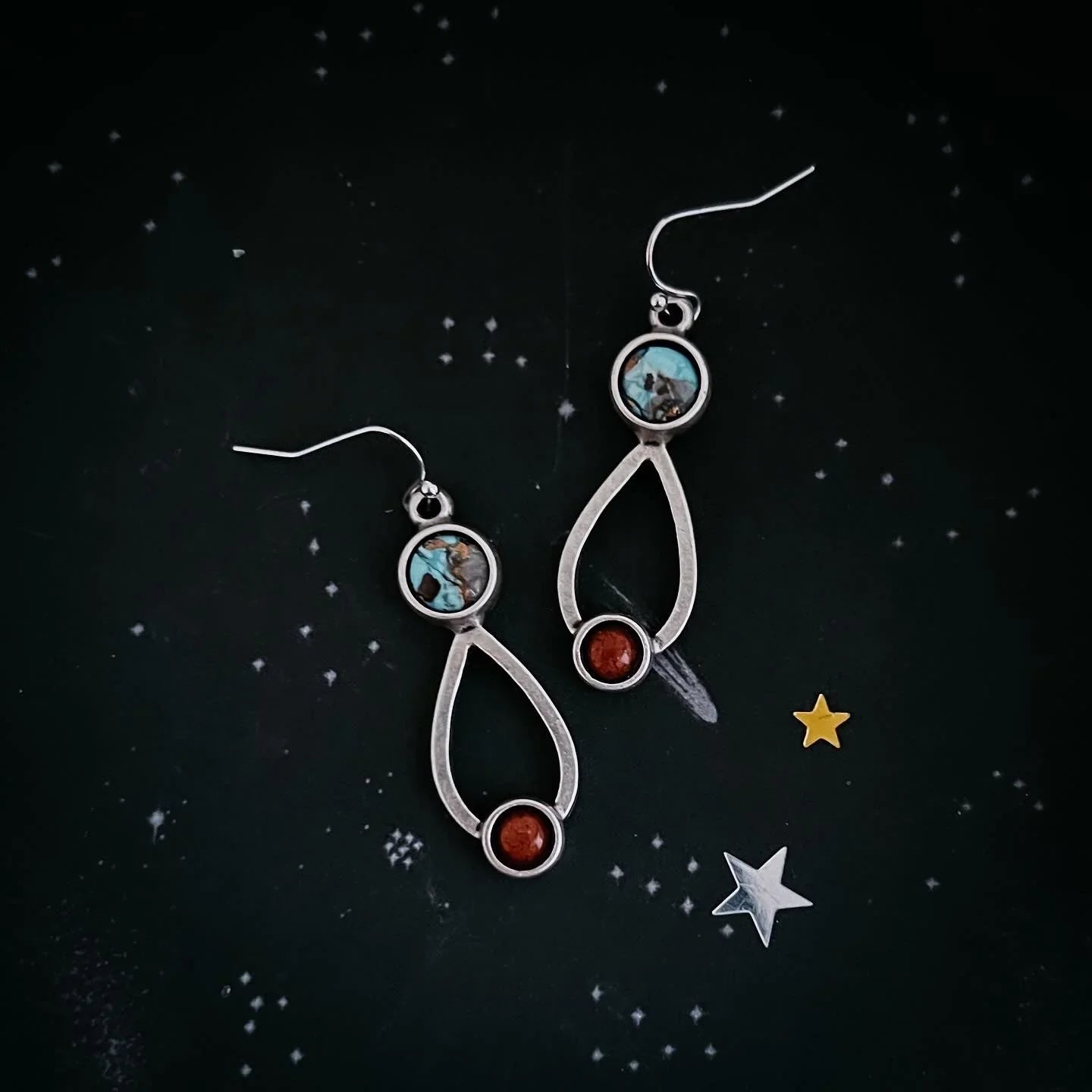 Journey to Mars Earrings - Copper Chrysocolla Earth and Red Jasper Mars - minbolu -