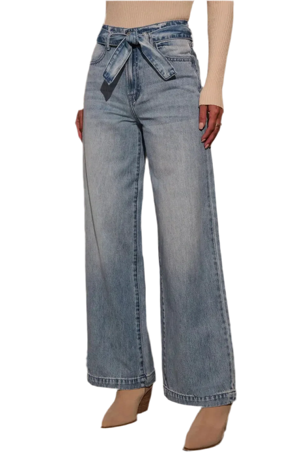 Tied Wide Leg Jeans with Pockets - minbolu -