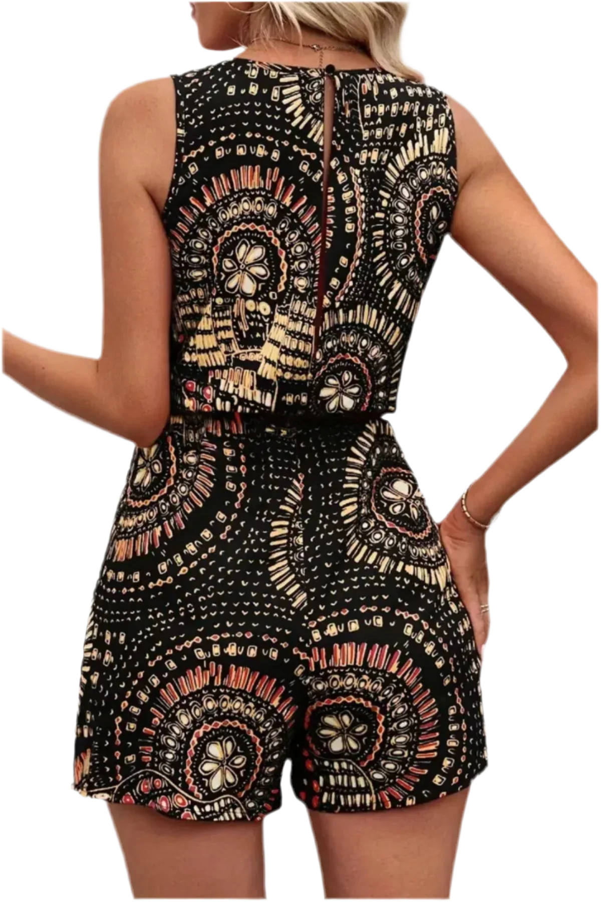 Boho Floral Print Sleeveless Romper Pink - minbolu -