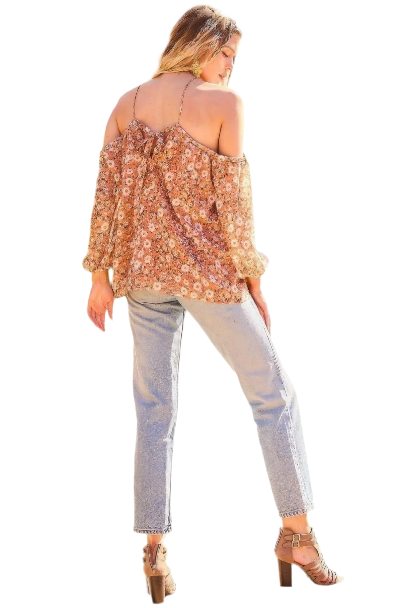 Women's Halter Neck Floral Print Top in Terracotta - minbolu -