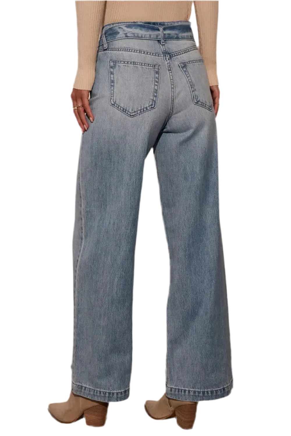 Tied Wide Leg Jeans with Pockets - minbolu -