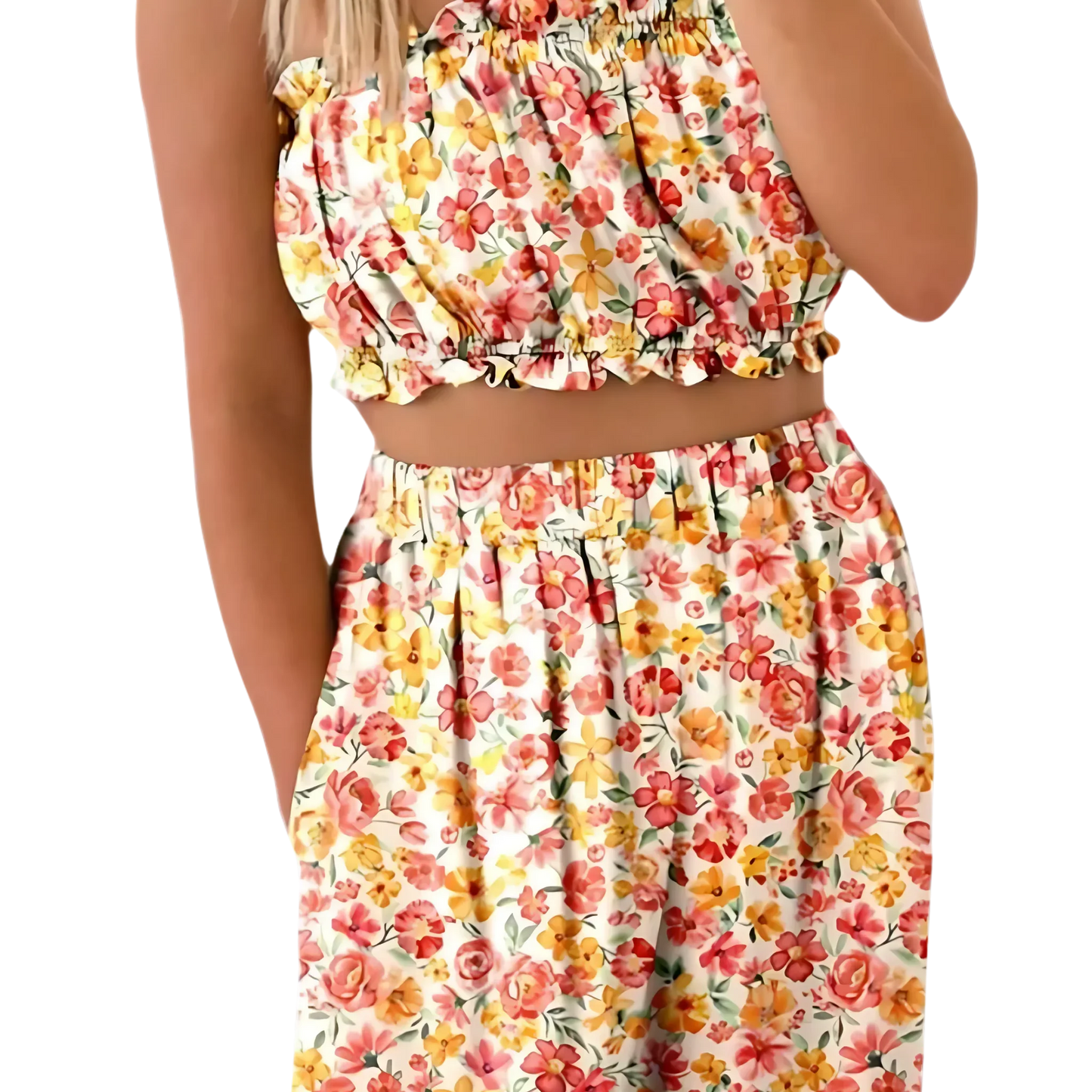 Boho Bloom Bandeau Top & Wide-Leg Pants Set - minbolu -