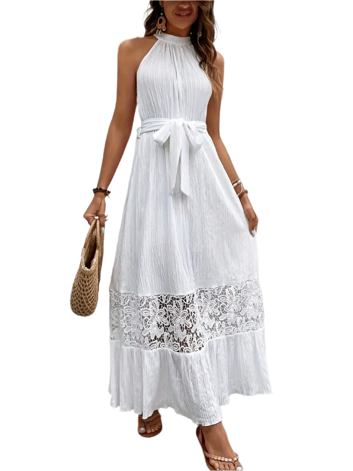 Lace Detail Boho Maxi Cami Dress - minbolu -