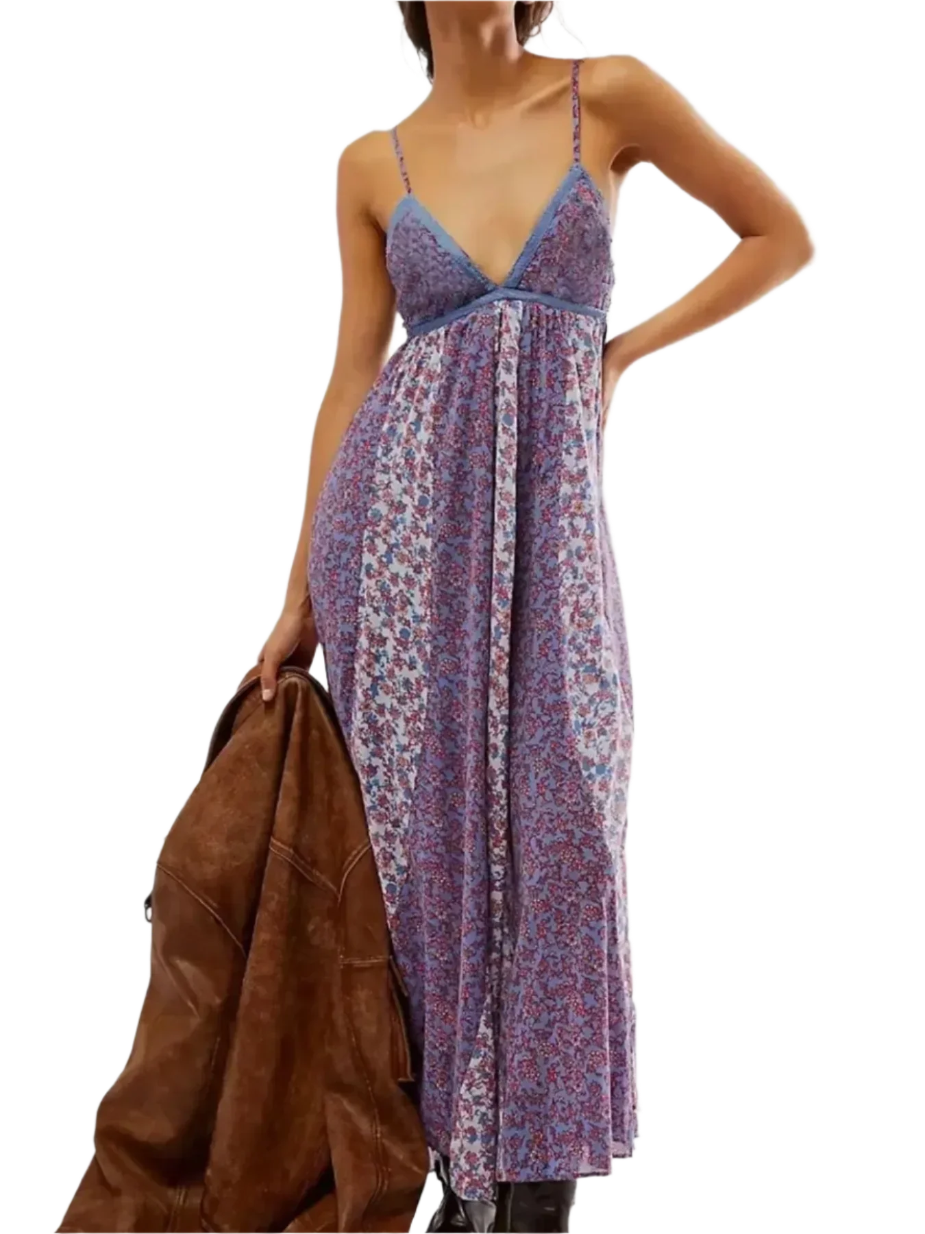 Bloom & Breeze Floral V-Neck Maxi Cami Dress - minbolu -