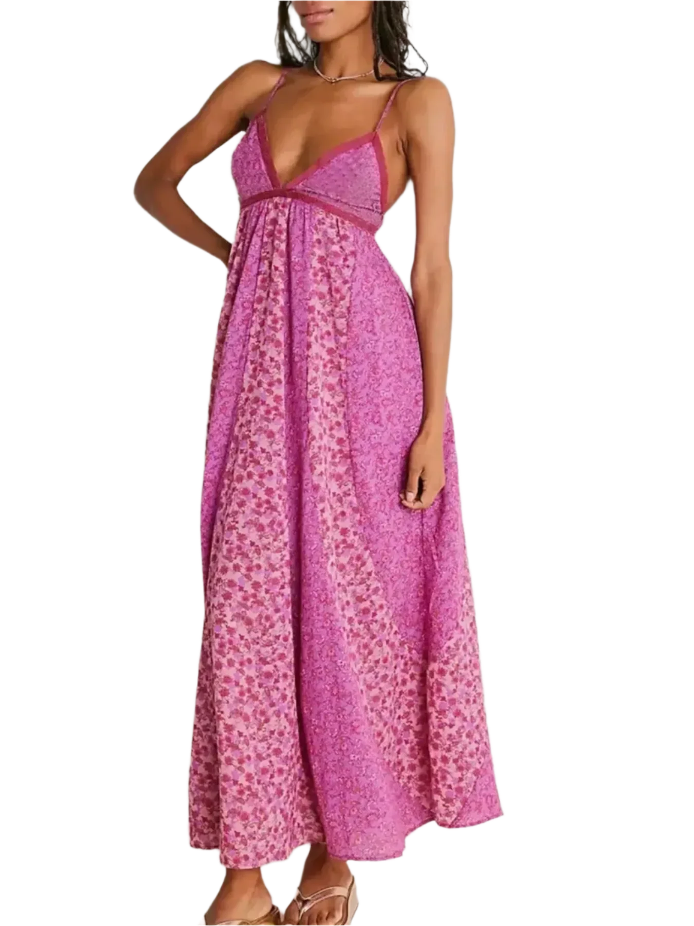 Bloom & Breeze Floral V-Neck Maxi Cami Dress - minbolu -