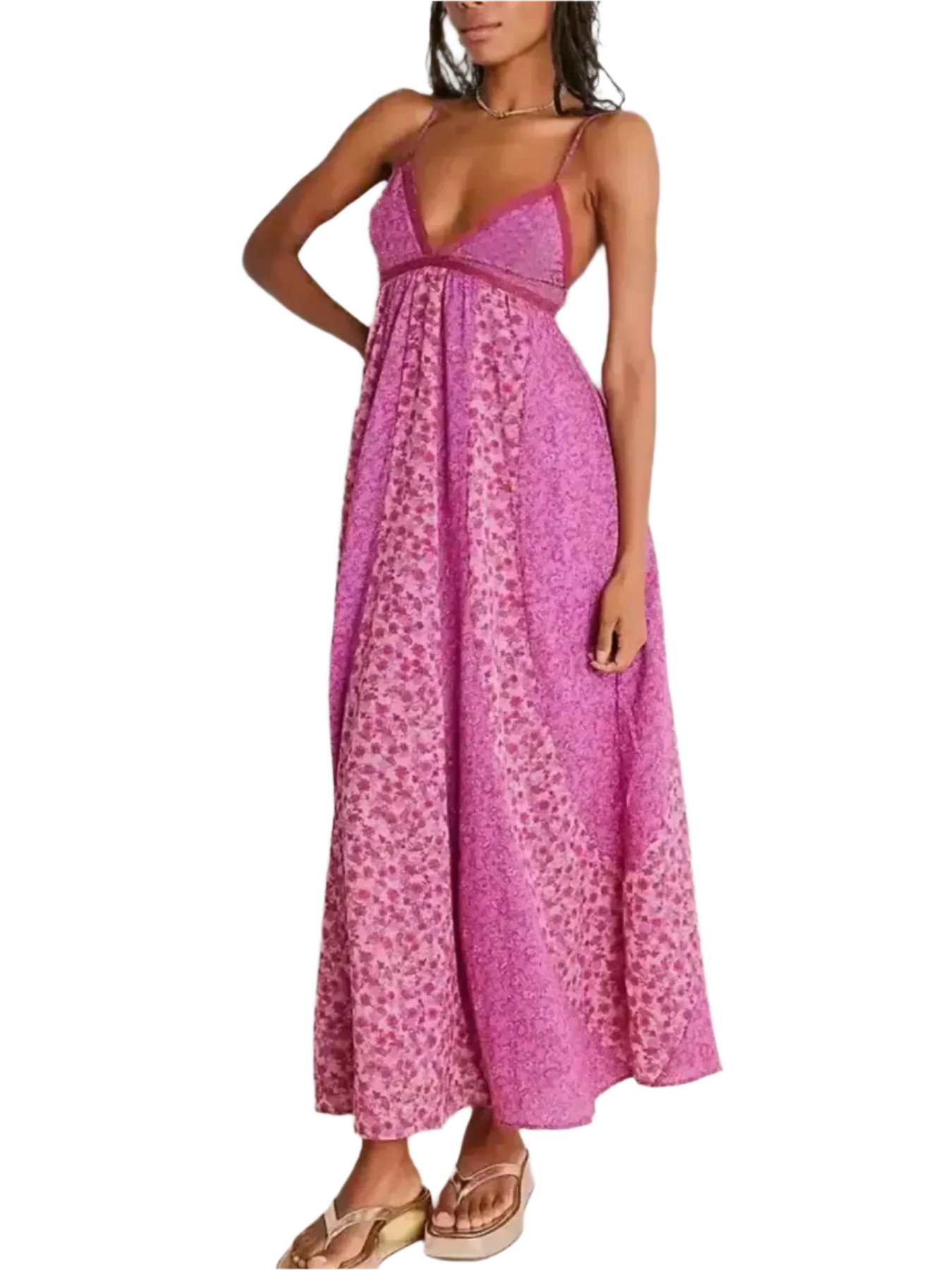 Bloom & Breeze Floral V-Neck Maxi Cami Dress - minbolu -