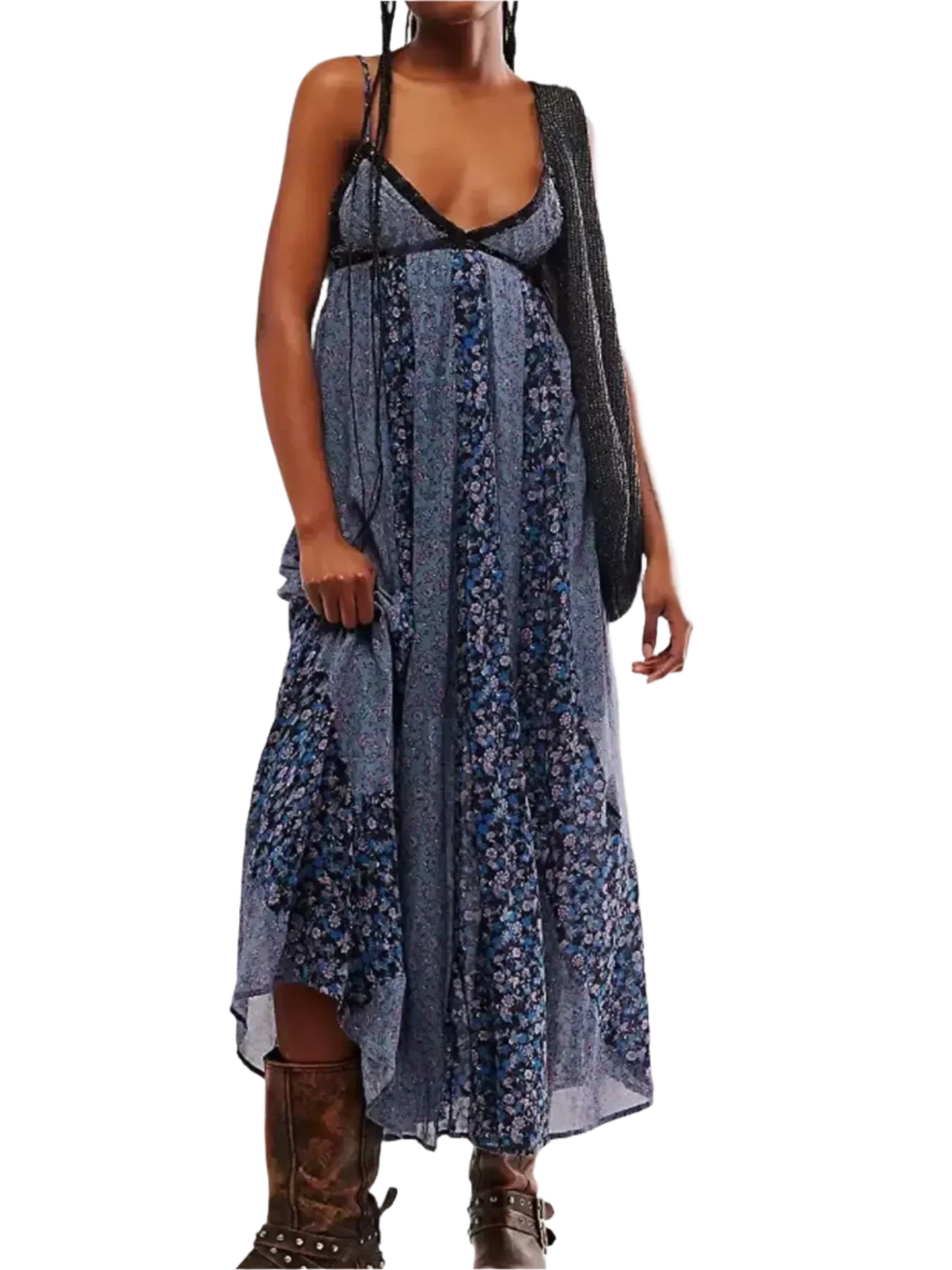 Bloom & Breeze Floral V-Neck Maxi Cami Dress - minbolu -