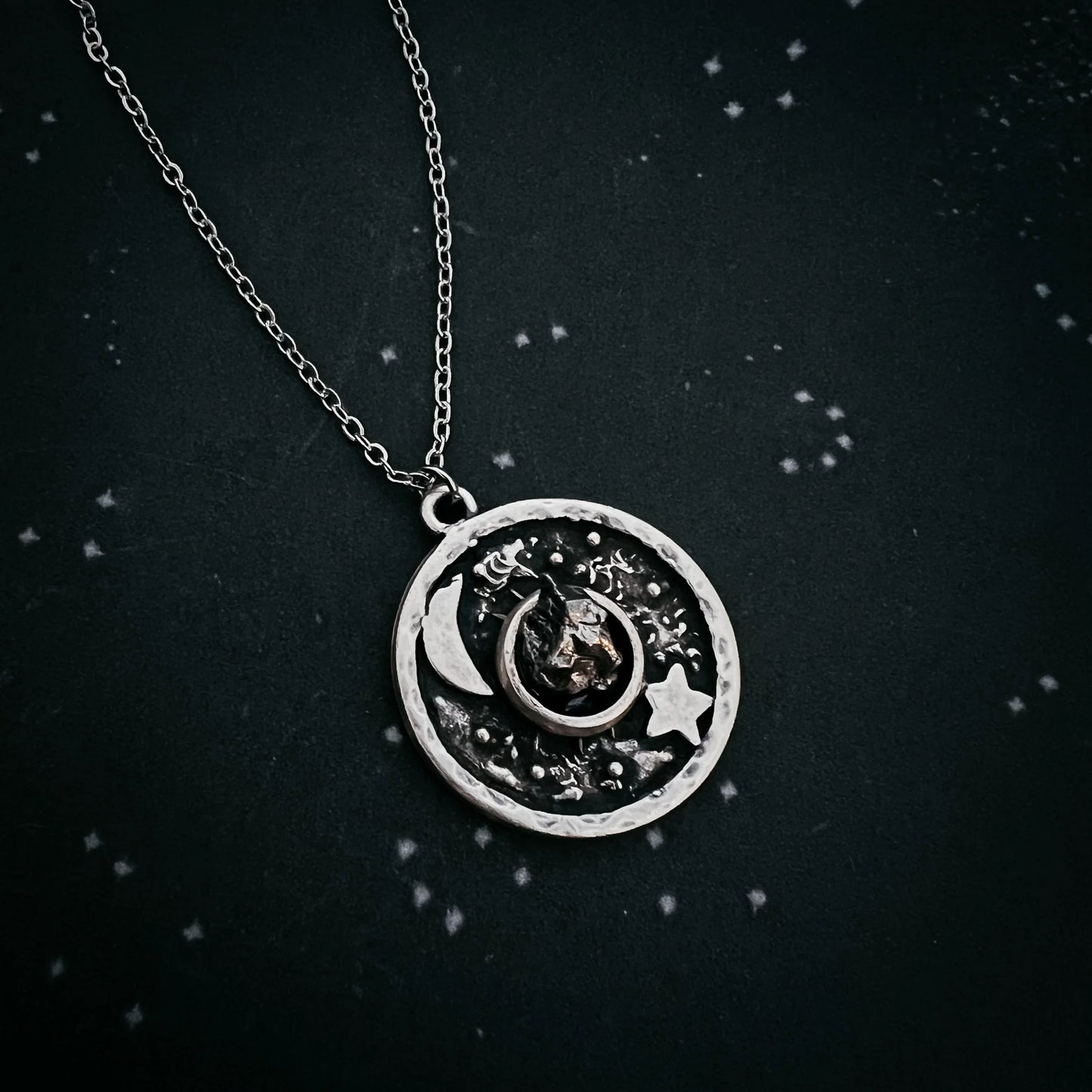 Night Sky Pendant Necklace with Authentic Meteorite - minbolu -