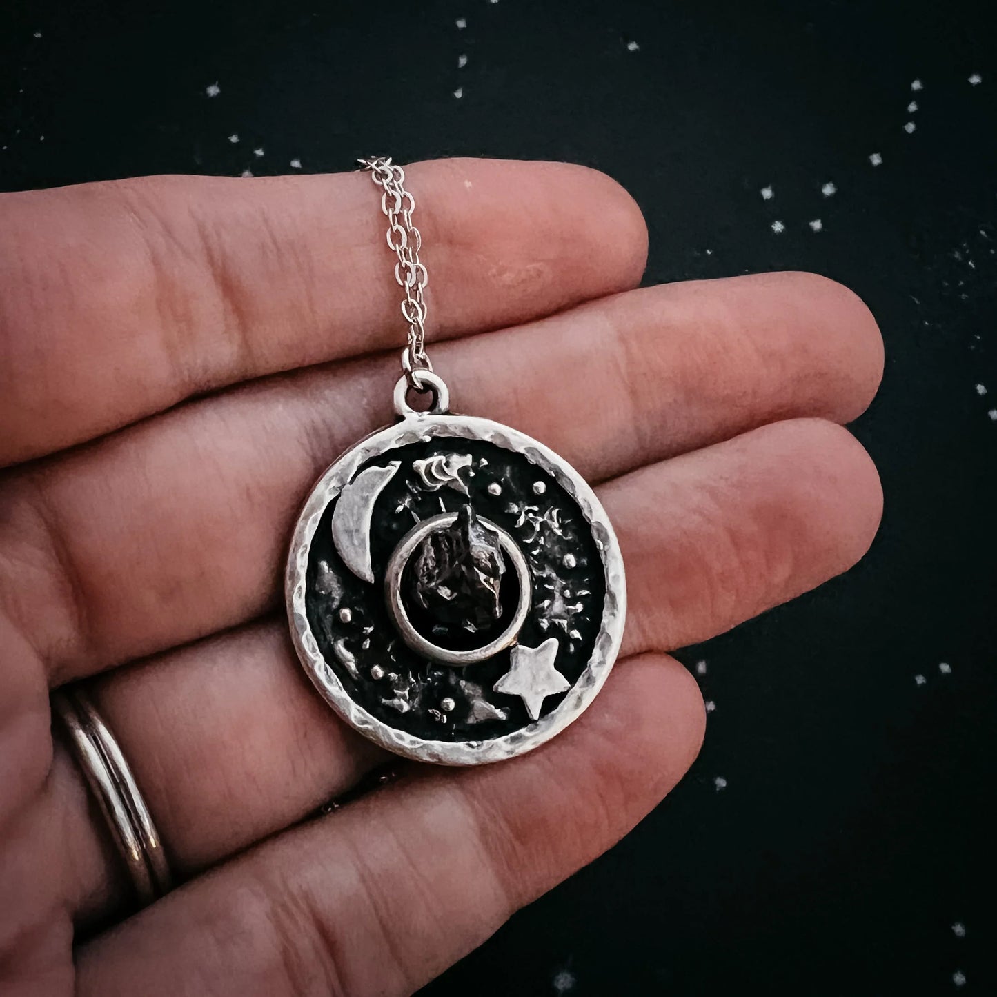 Night Sky Pendant Necklace with Authentic Meteorite - minbolu -