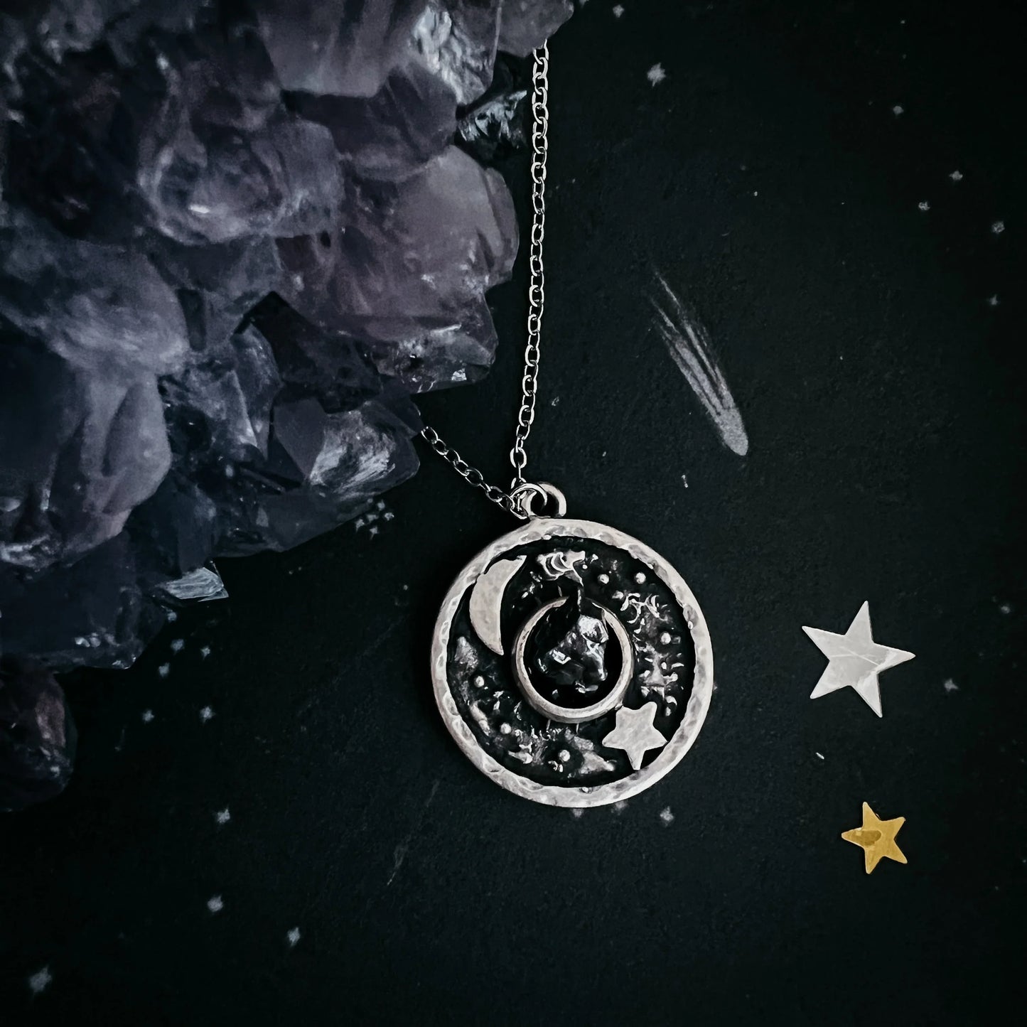 Night Sky Pendant Necklace with Authentic Meteorite - minbolu -