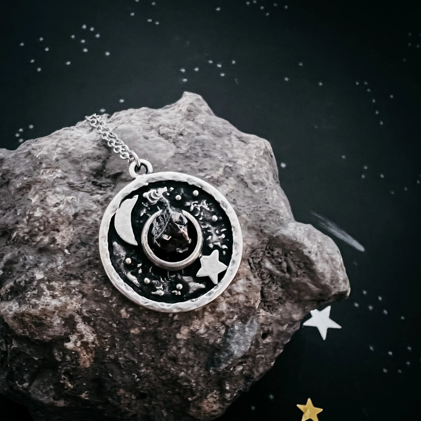 Night Sky Pendant Necklace with Authentic Meteorite - minbolu -