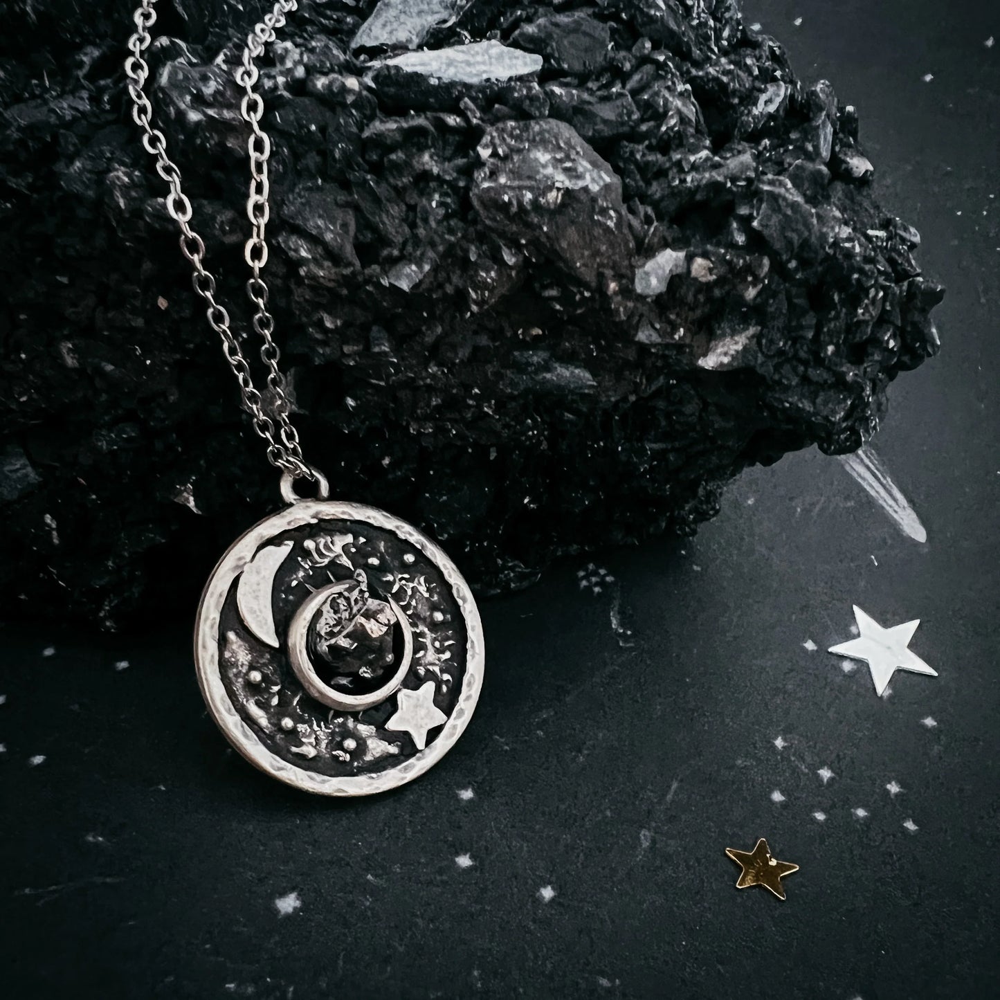 Night Sky Pendant Necklace with Authentic Meteorite - minbolu -