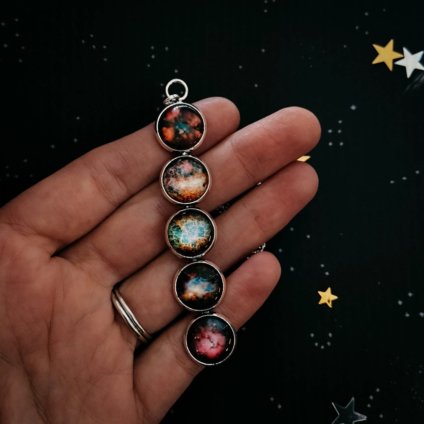 Nebula Rainbow Vertical Pendant Necklace - minbolu -