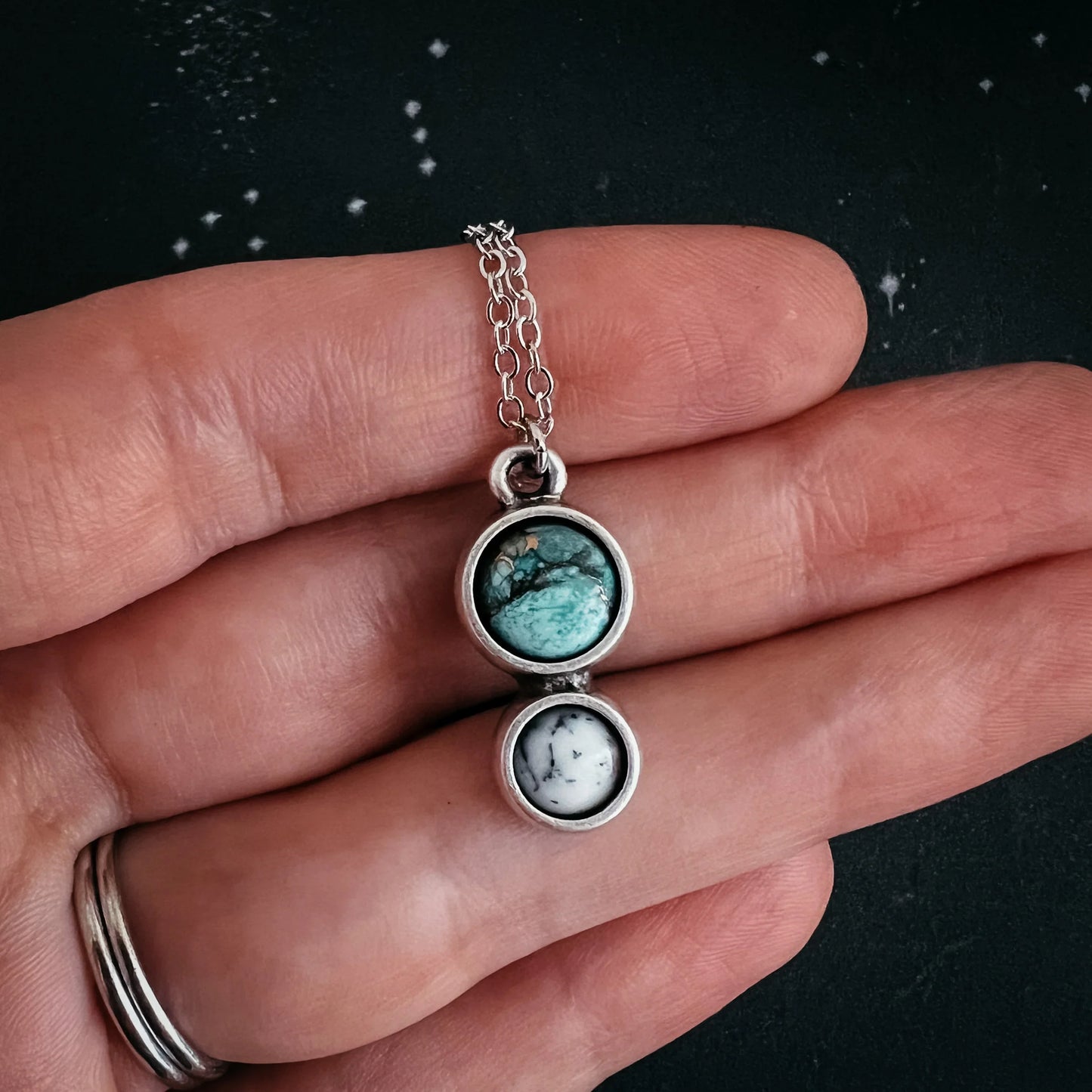 Simple Earth and Moon Natural Stones Pendant Necklace - minbolu -