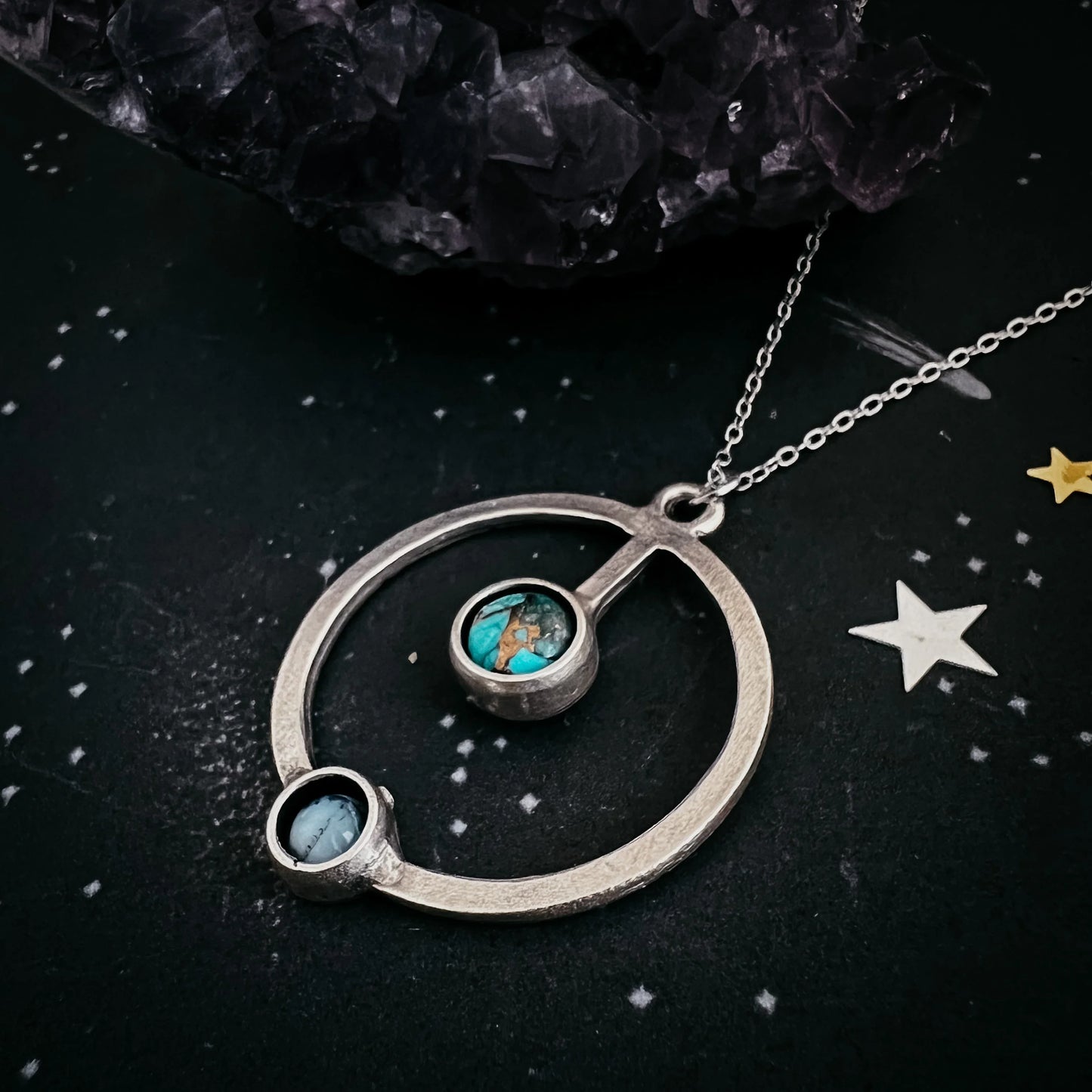 Artemis Necklace - Lunar Orbit Pendant with Natural Stones - minbolu -