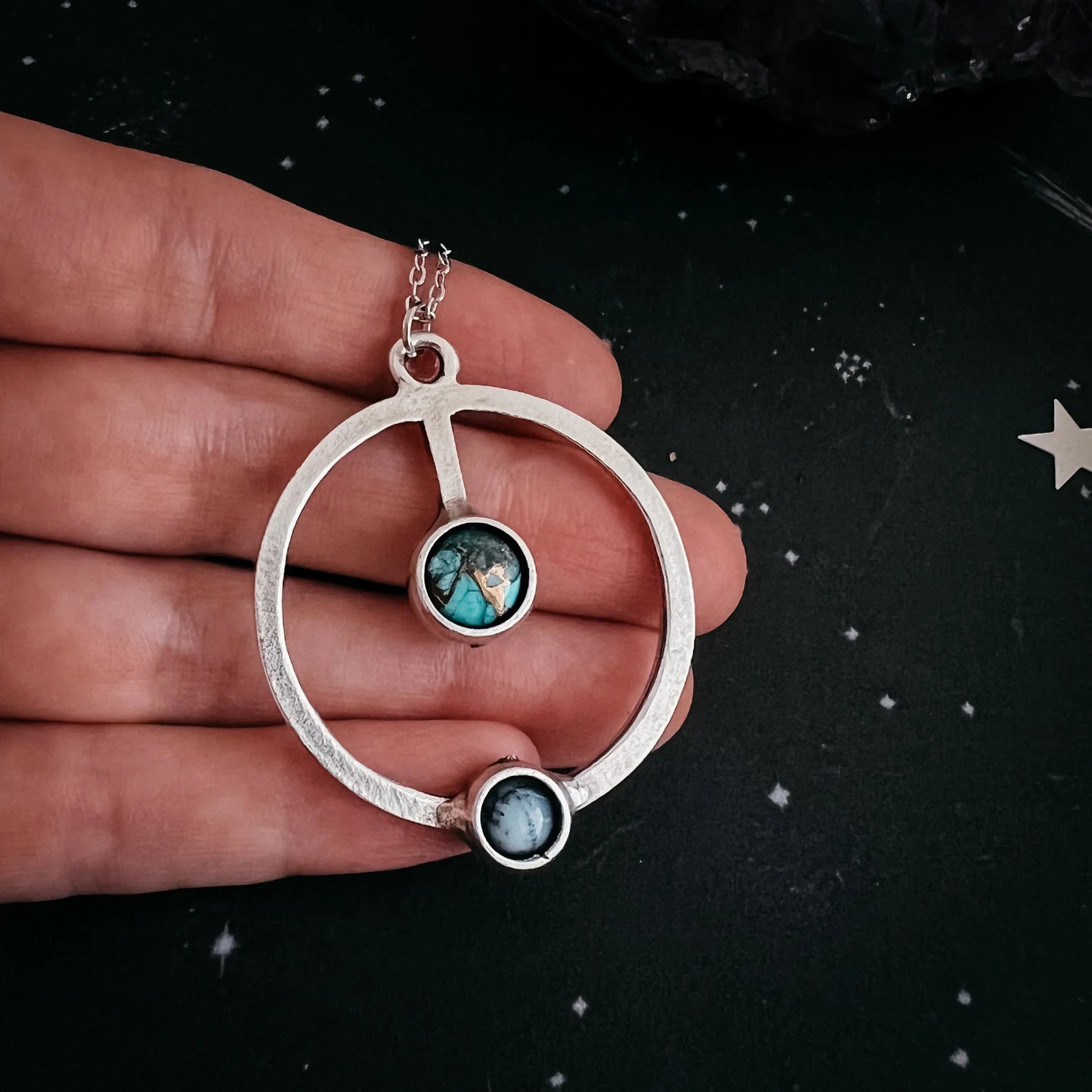 Artemis Necklace - Lunar Orbit Pendant with Natural Stones - minbolu -