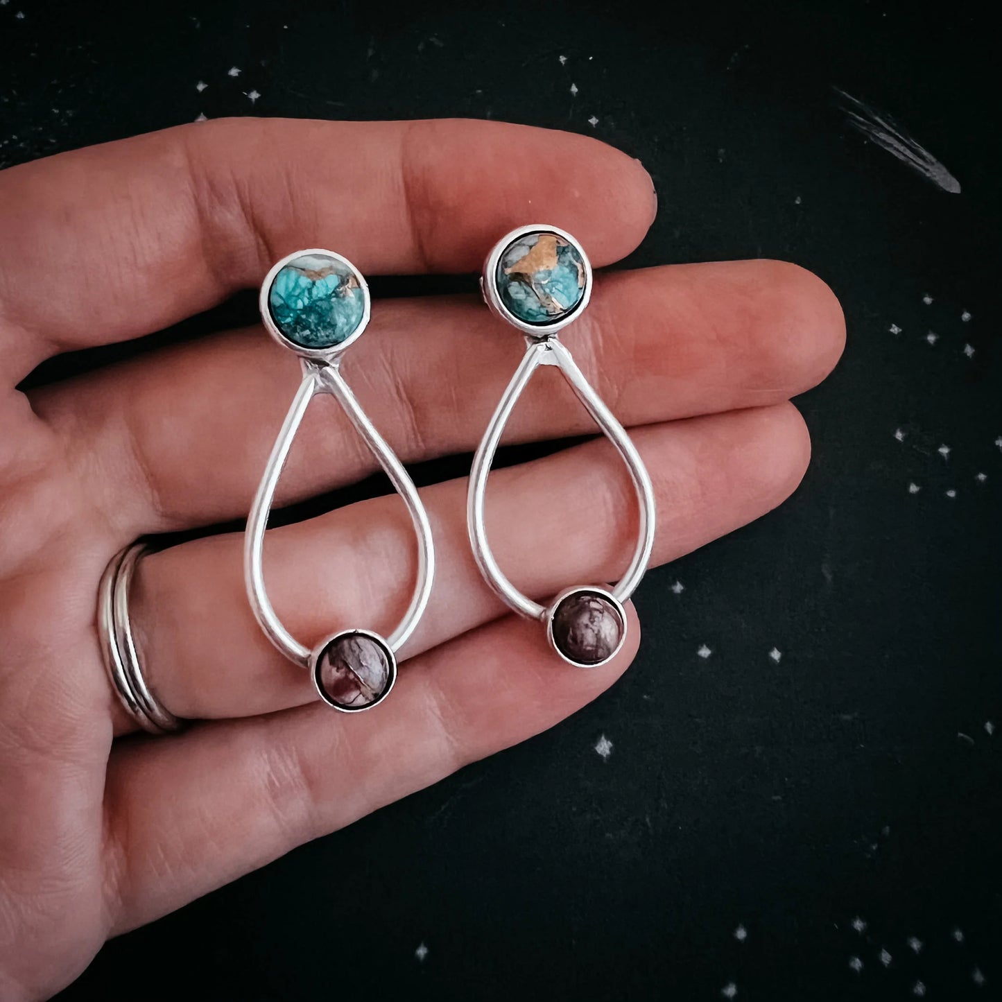 Journey to Mars Earrings - Copper Chrysocolla Earth and Red Jasper Mars - minbolu -
