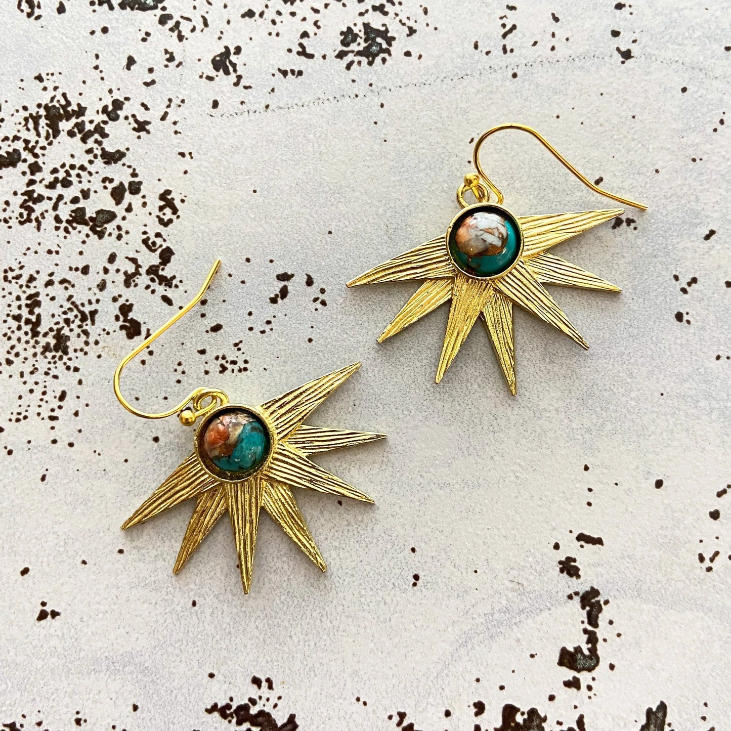 Sun Goddess Earrings with Copper Oyster Turquoise - minbolu -