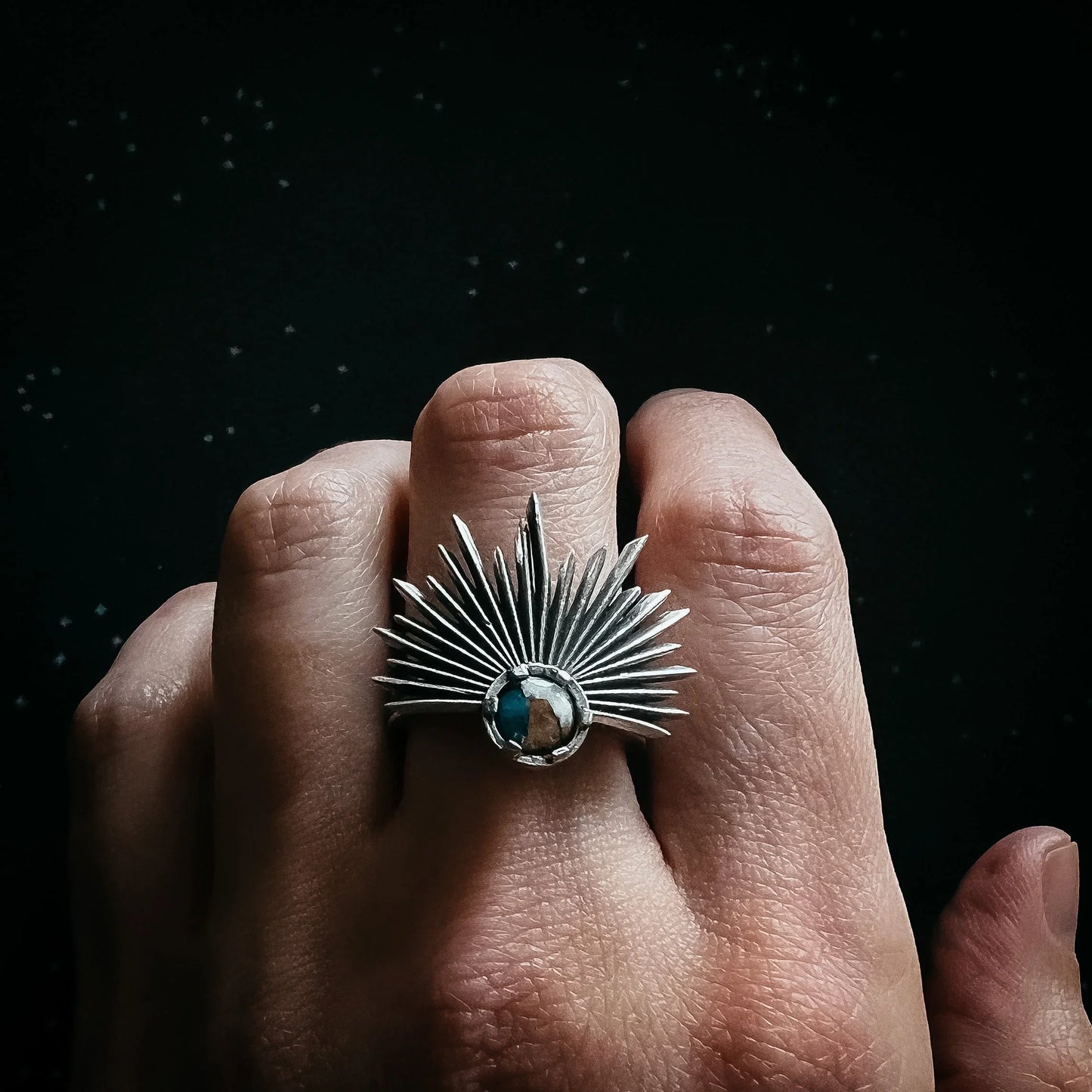 Sun Goddess Ring with Copper Oyster Turquoise - minbolu -