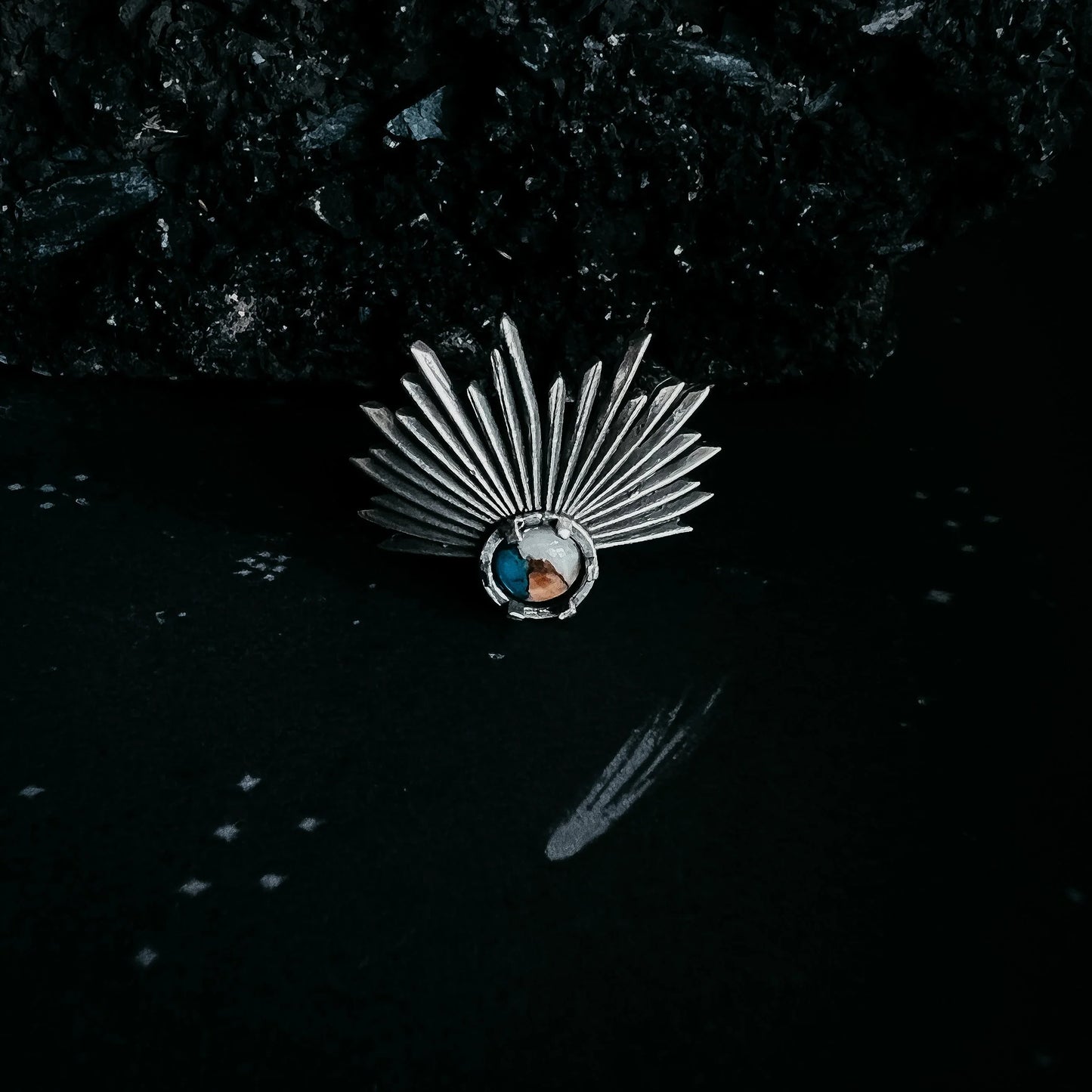 Sun Goddess Ring with Copper Oyster Turquoise - minbolu -