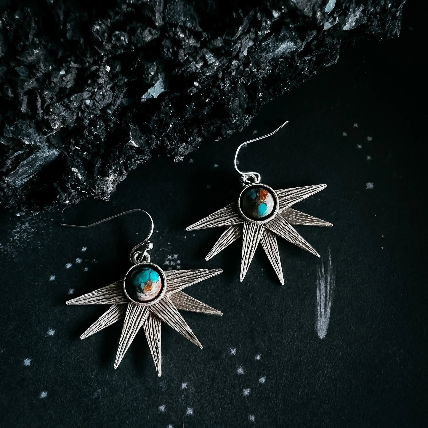 Sun Goddess Earrings with Copper Oyster Turquoise - minbolu -