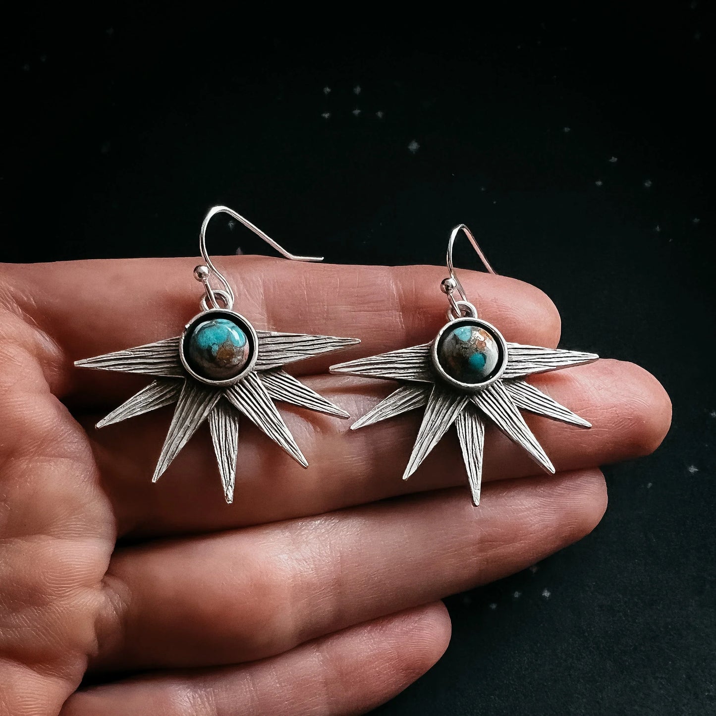 Sun Goddess Earrings with Copper Oyster Turquoise - minbolu -
