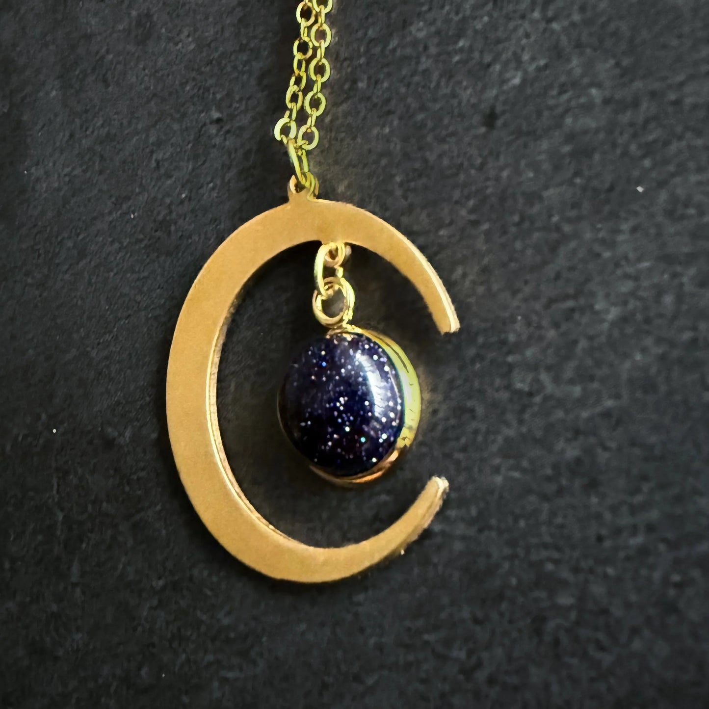 Starlit Crescent Necklace with Blue Sandstone | yugen Boho Moon Necklace - minbolu -