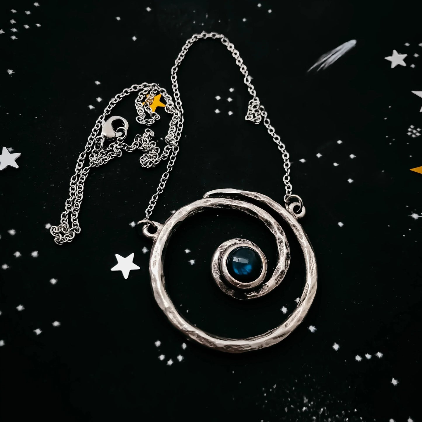Milky Way Necklace - Spiral Silver Pendant with Labradorite - minbolu -