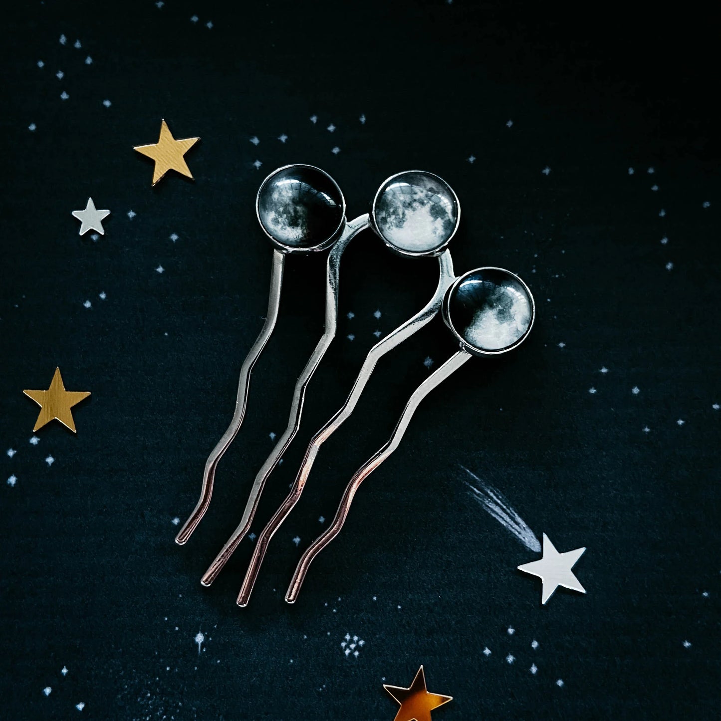 Moon Phase Trio Hair Pin - minbolu -