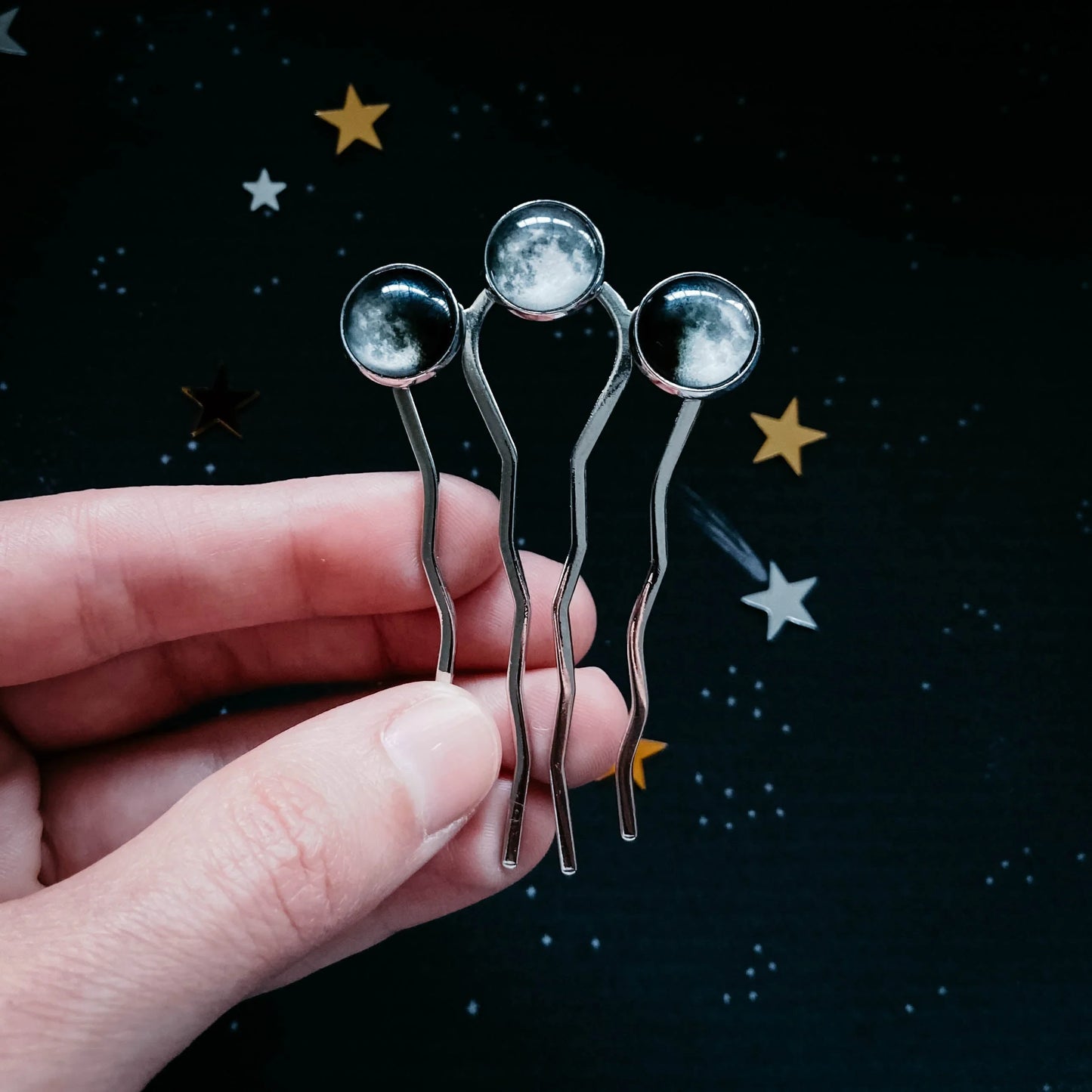 Moon Phase Trio Hair Pin - minbolu -