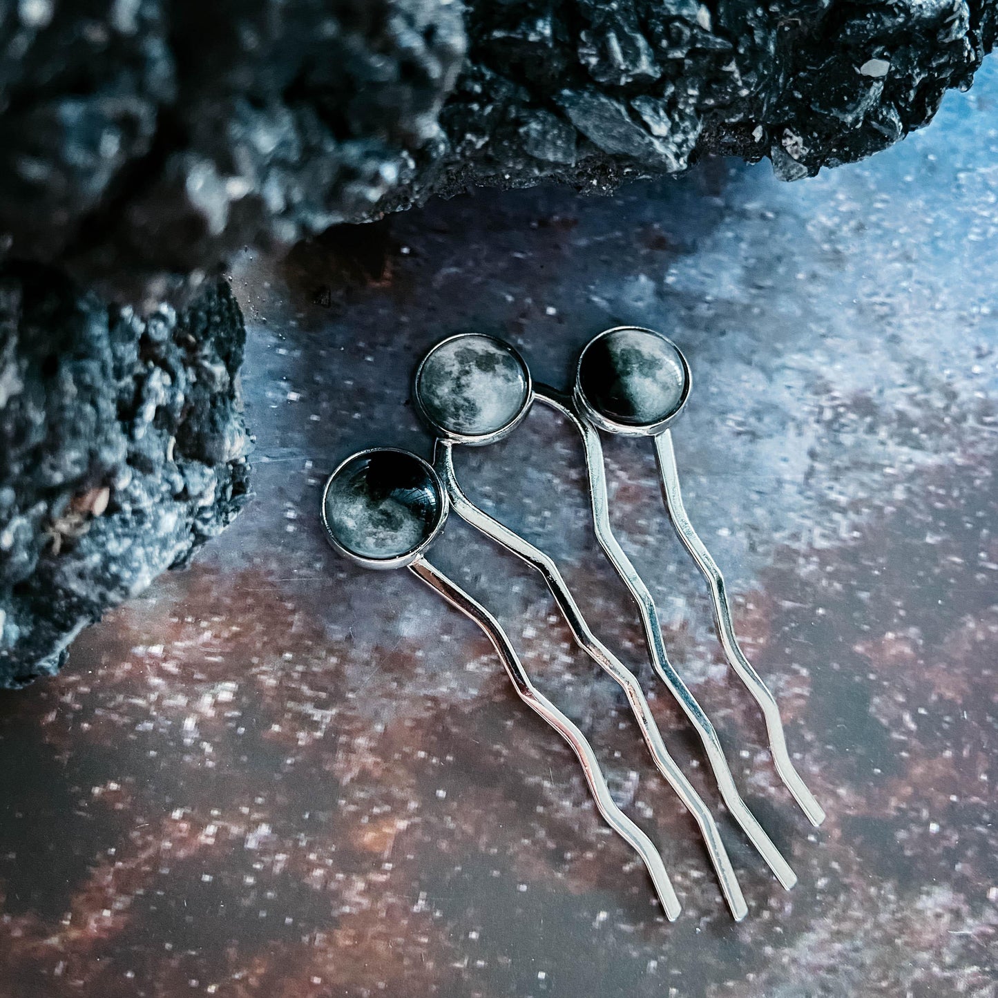 Moon Phase Trio Hair Pin - minbolu -