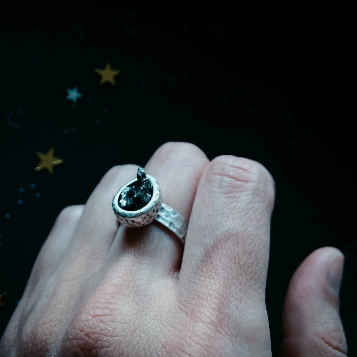 Chunky Teardrop Raw Meteorite Ring in Silver - minbolu -