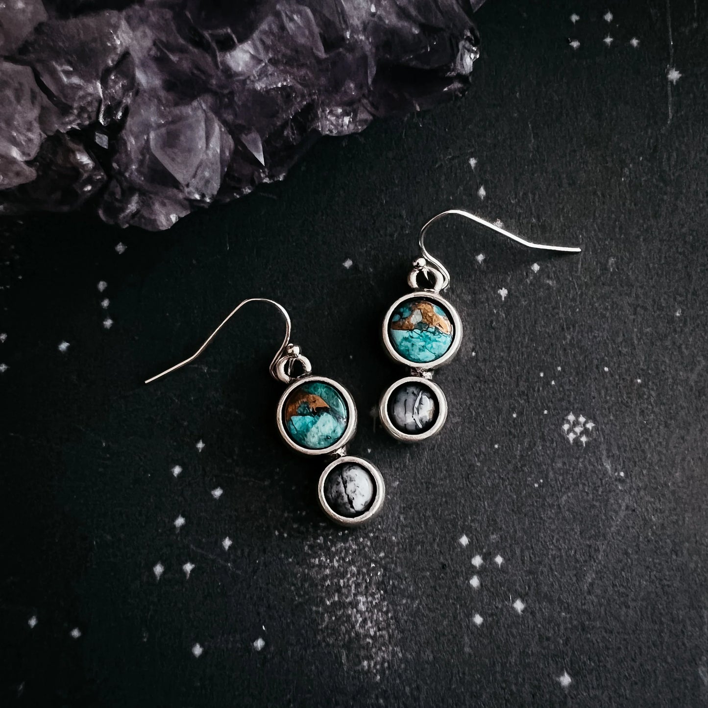 Earth and Moon Natural Stone Dangle Earrings - minbolu -